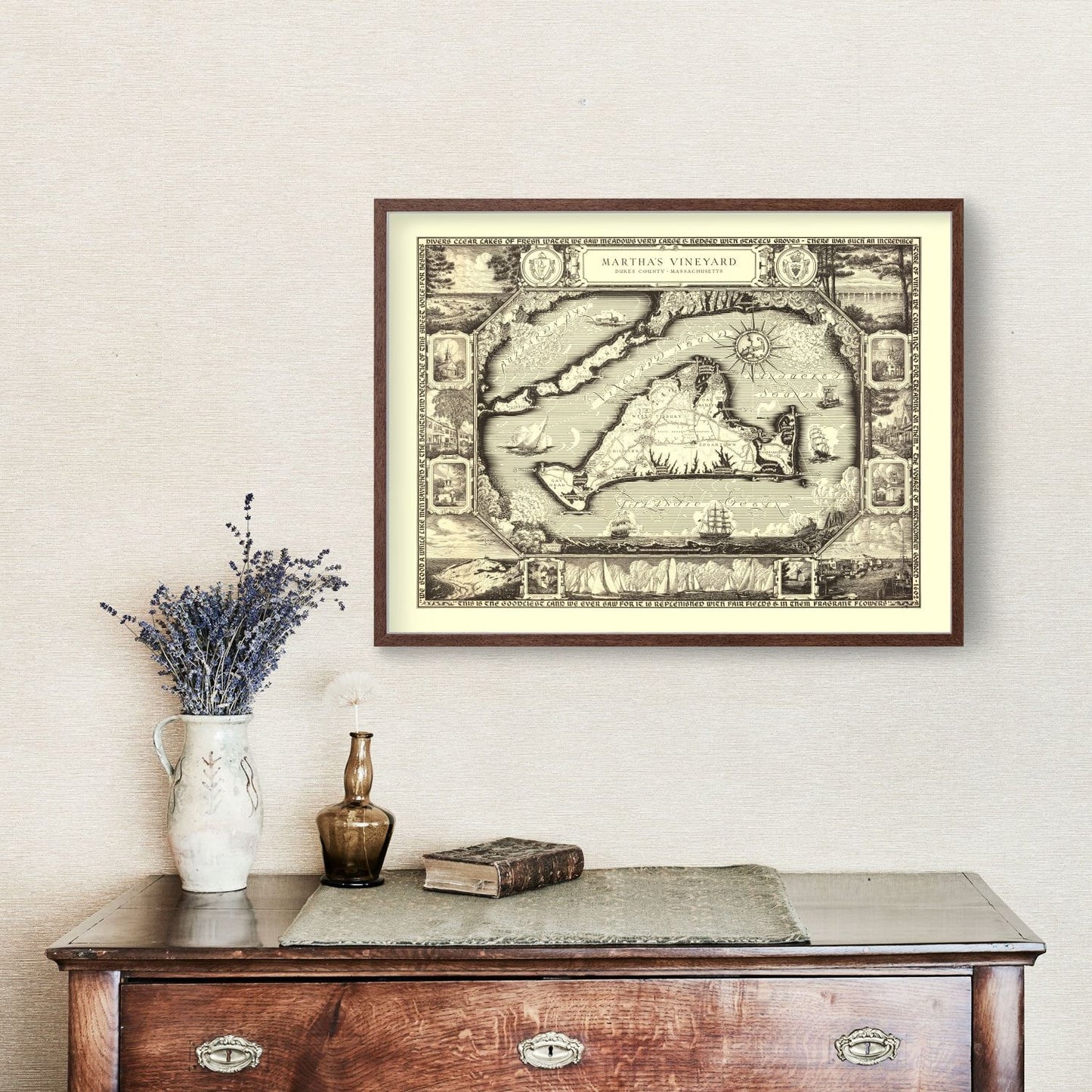 Vintage Map of Martha's Vineyard, MA, 1954