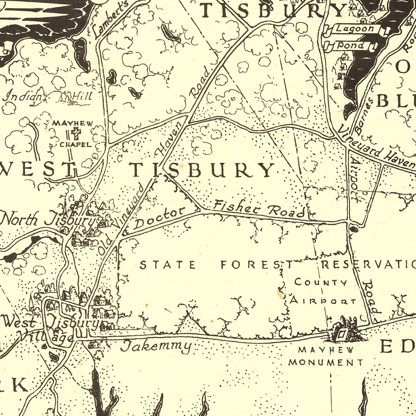 Vintage Map of Martha's Vineyard, MA, 1954