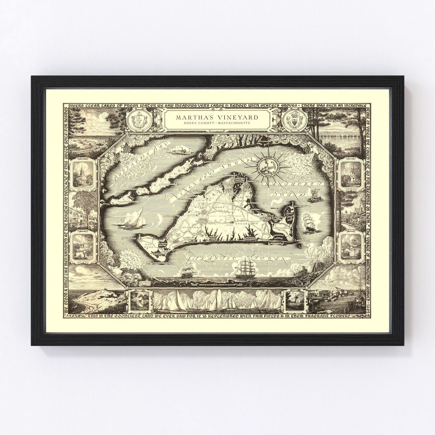 Vintage map of Martha's Vineyard, Massachusetts, 1954