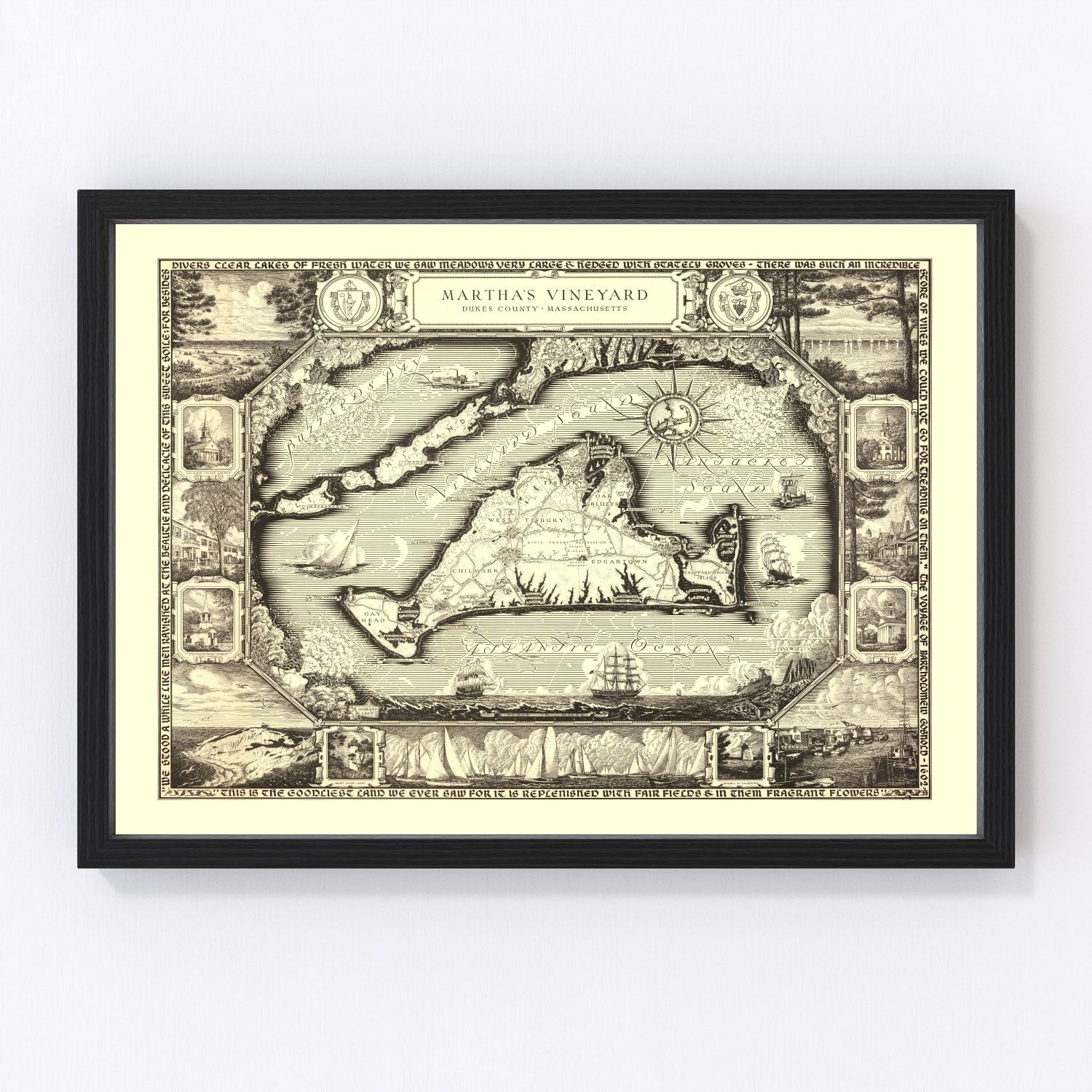 Vintage map of Martha's Vineyard, Massachusetts, 1954