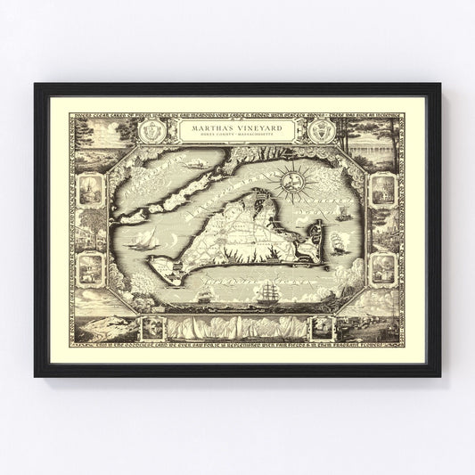 Vintage map of Martha's Vineyard, Massachusetts, 1954
