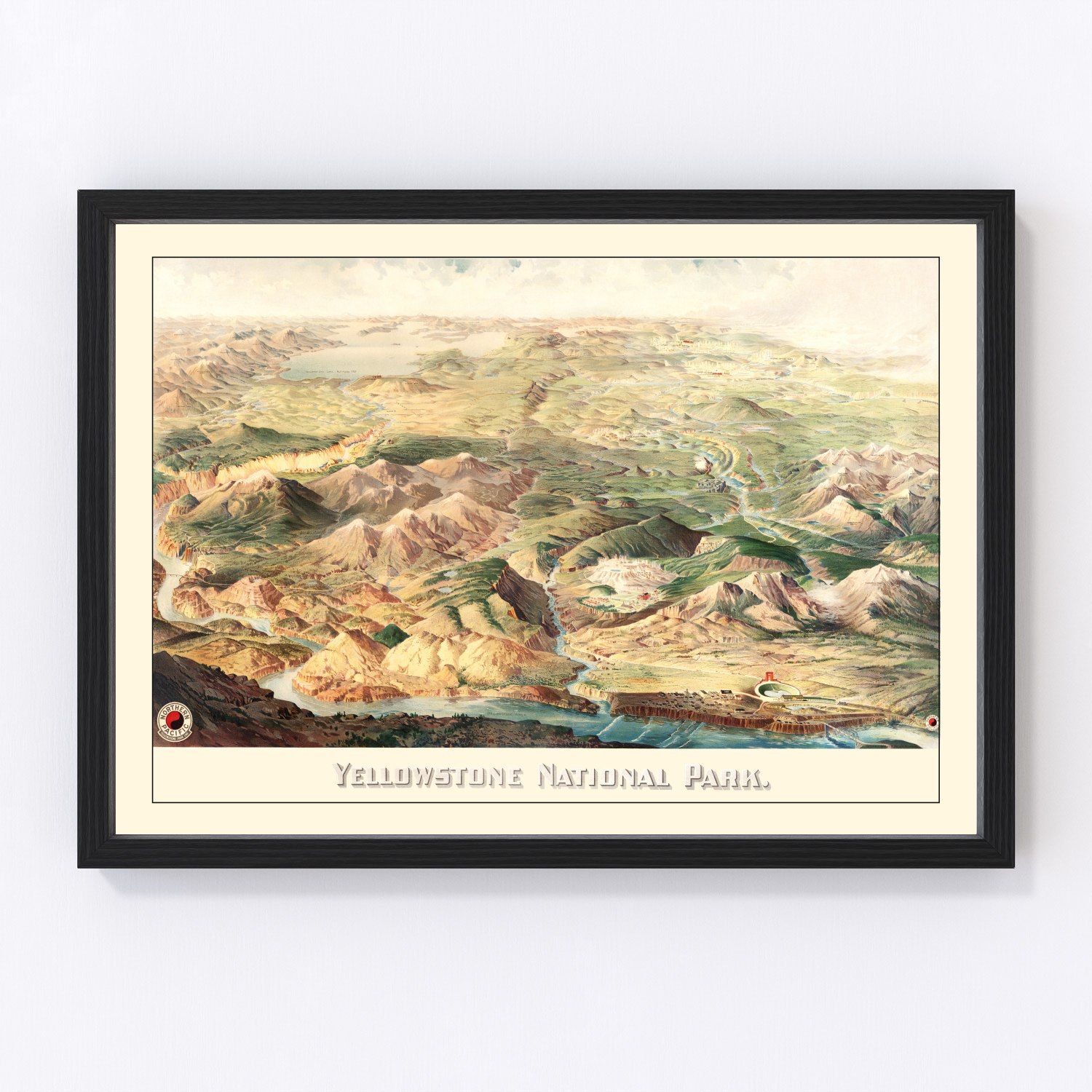 Vintage map of Yellowstone National Park, 1904, restored print