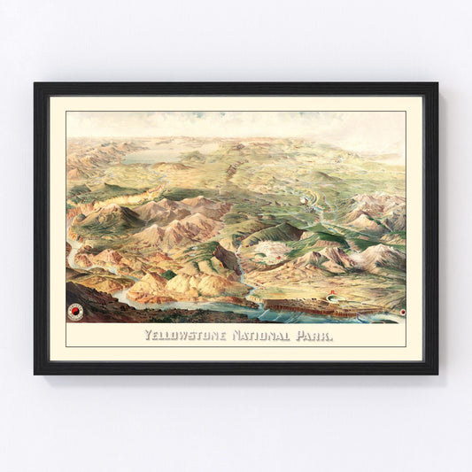 Vintage map of Yellowstone National Park, 1904, restored print