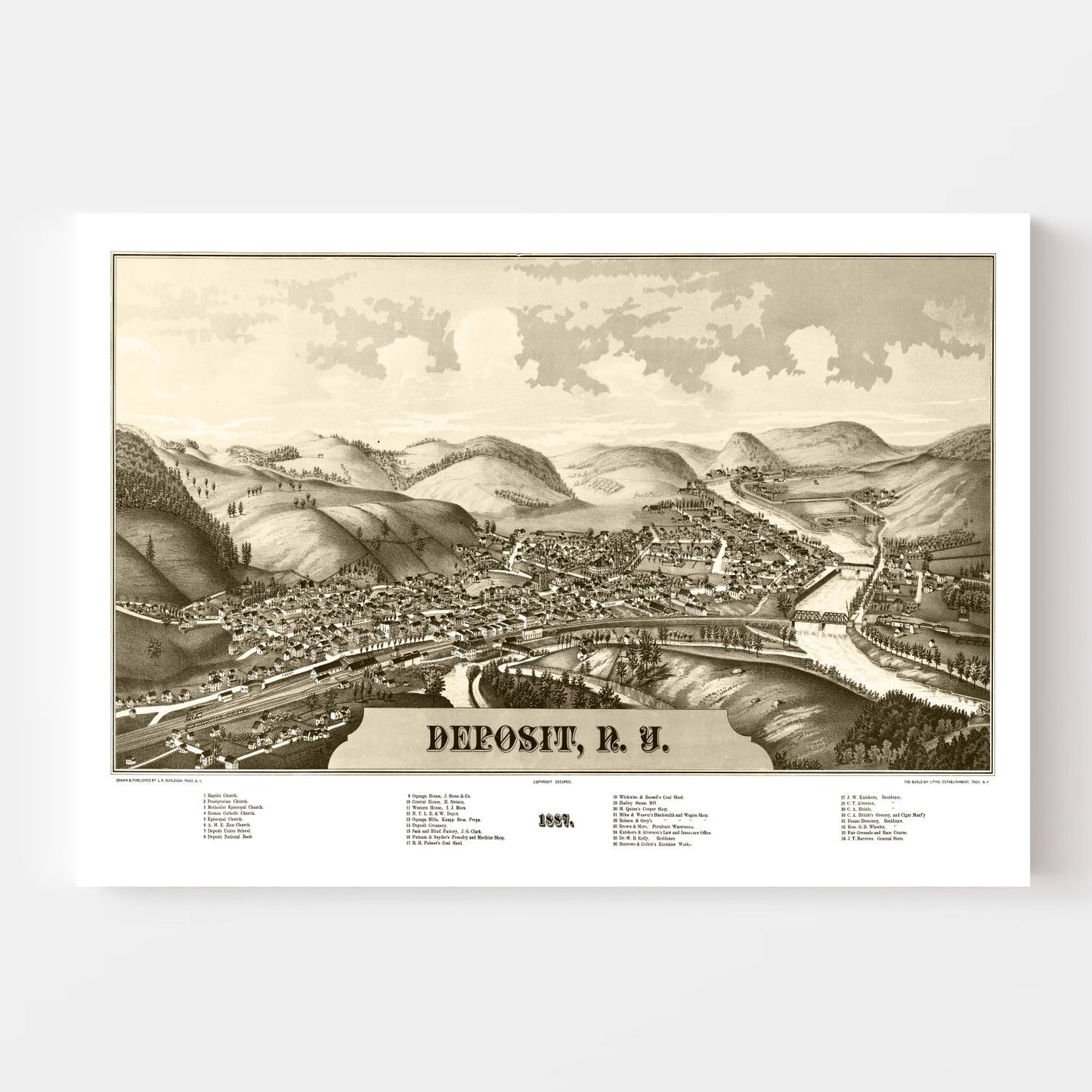 Vintage Map of Deposit, New York, 1887