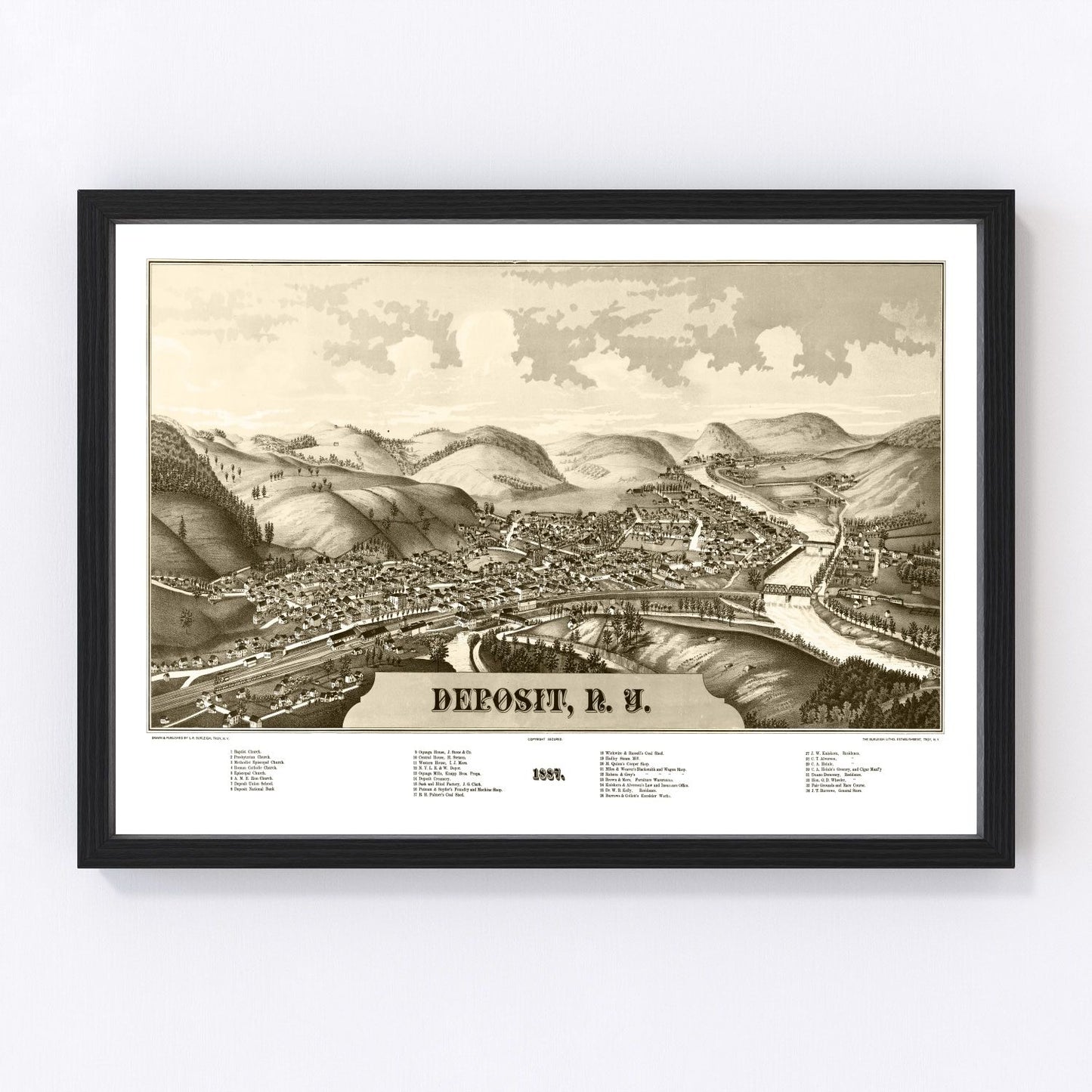 vintage map of deposit, new york, 1887