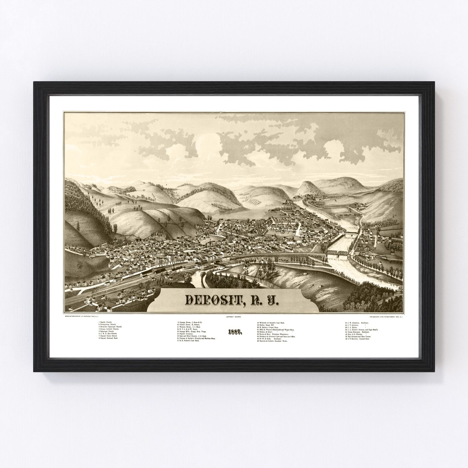 vintage map of deposit, new york, 1887