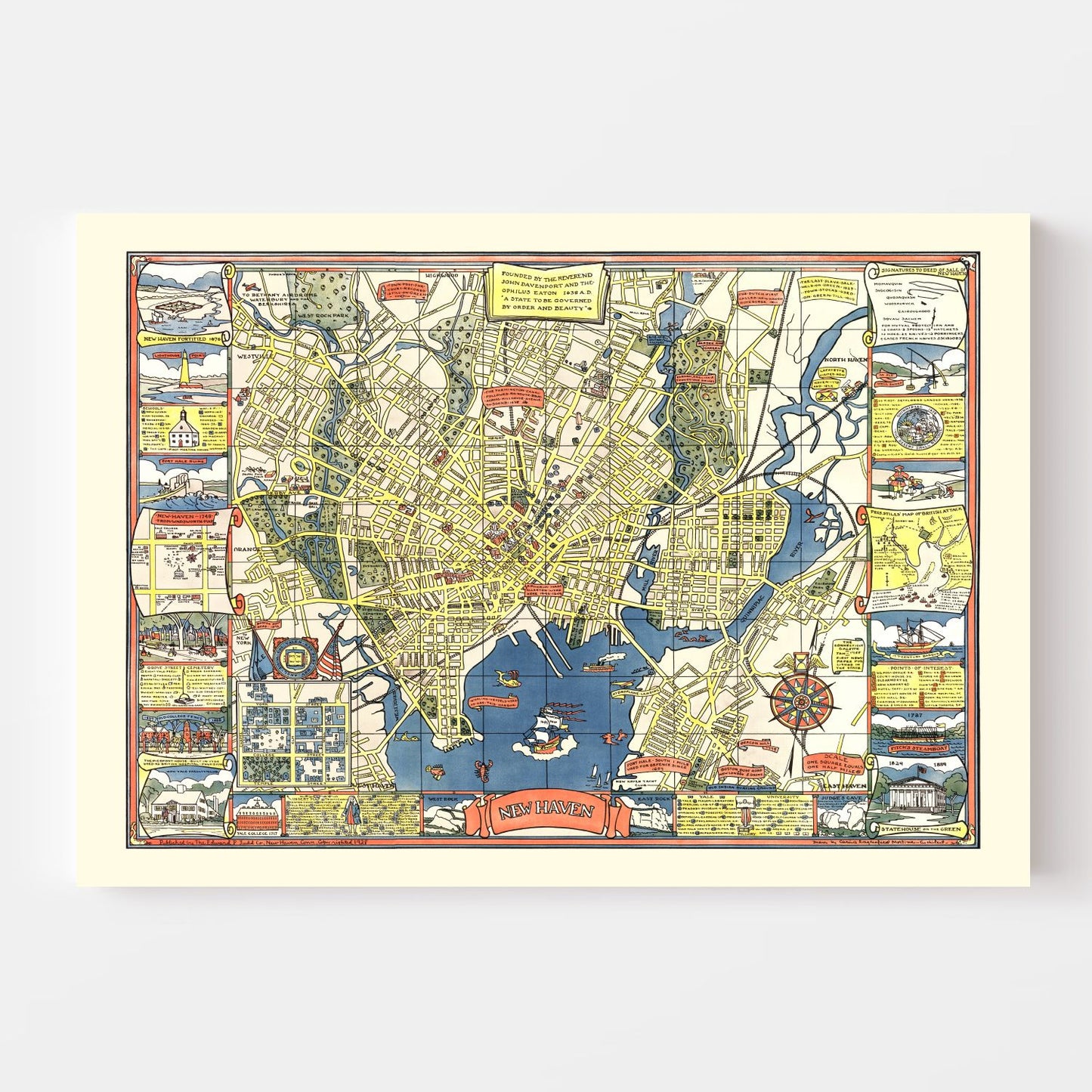 Vintage Map of New Haven, Connecticut, 1928