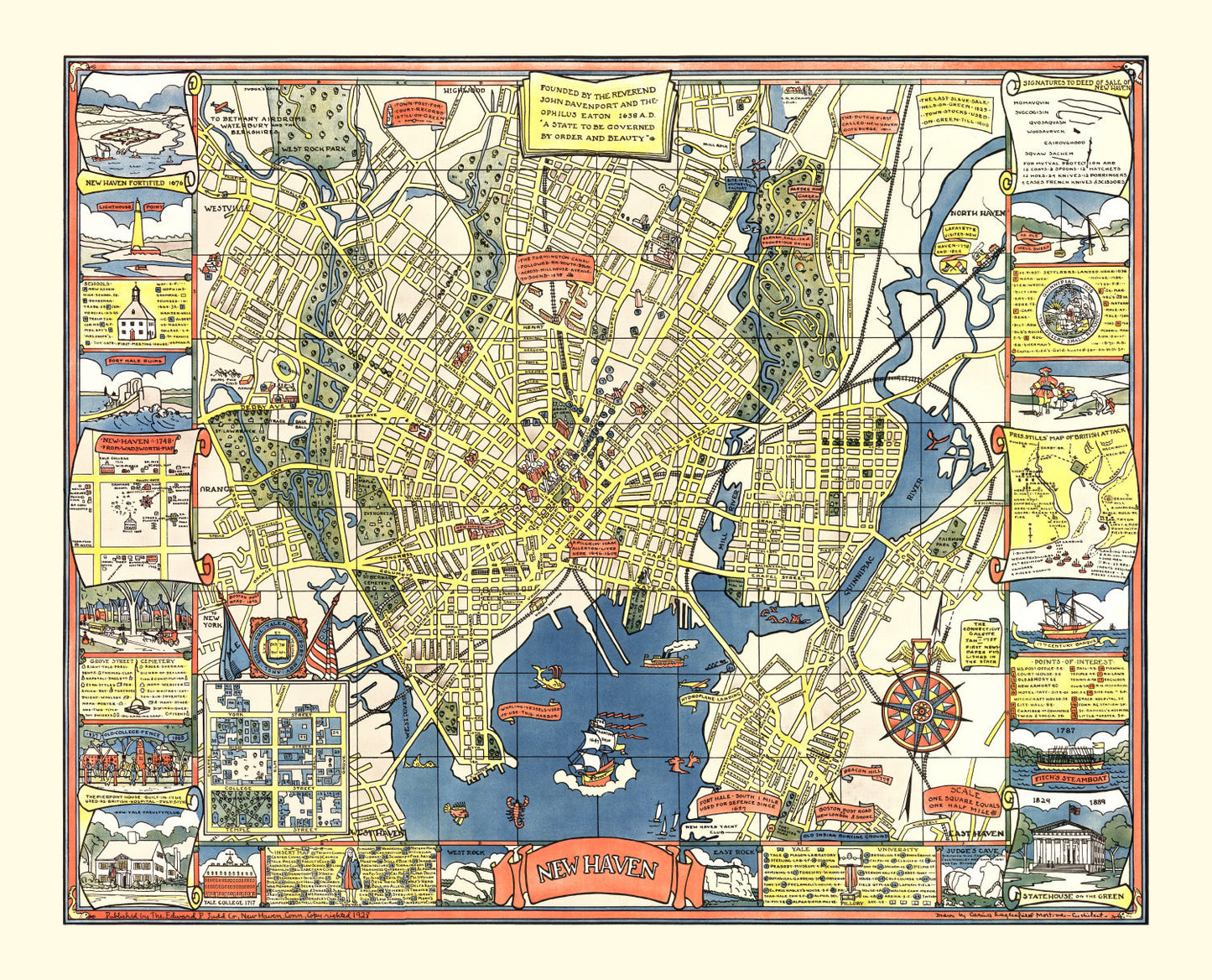 Vintage Map of New Haven, Connecticut, 1928