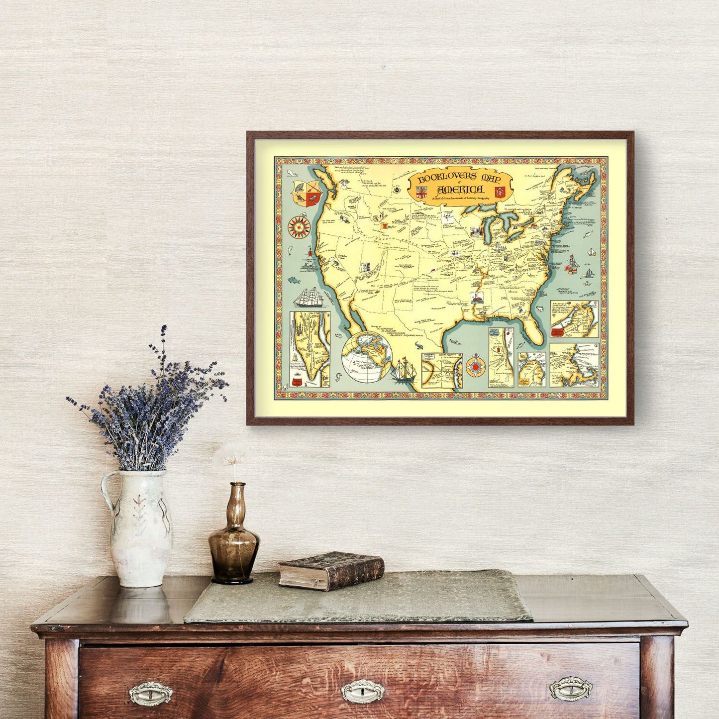 Vintage Book Lovers Map of America, 1926