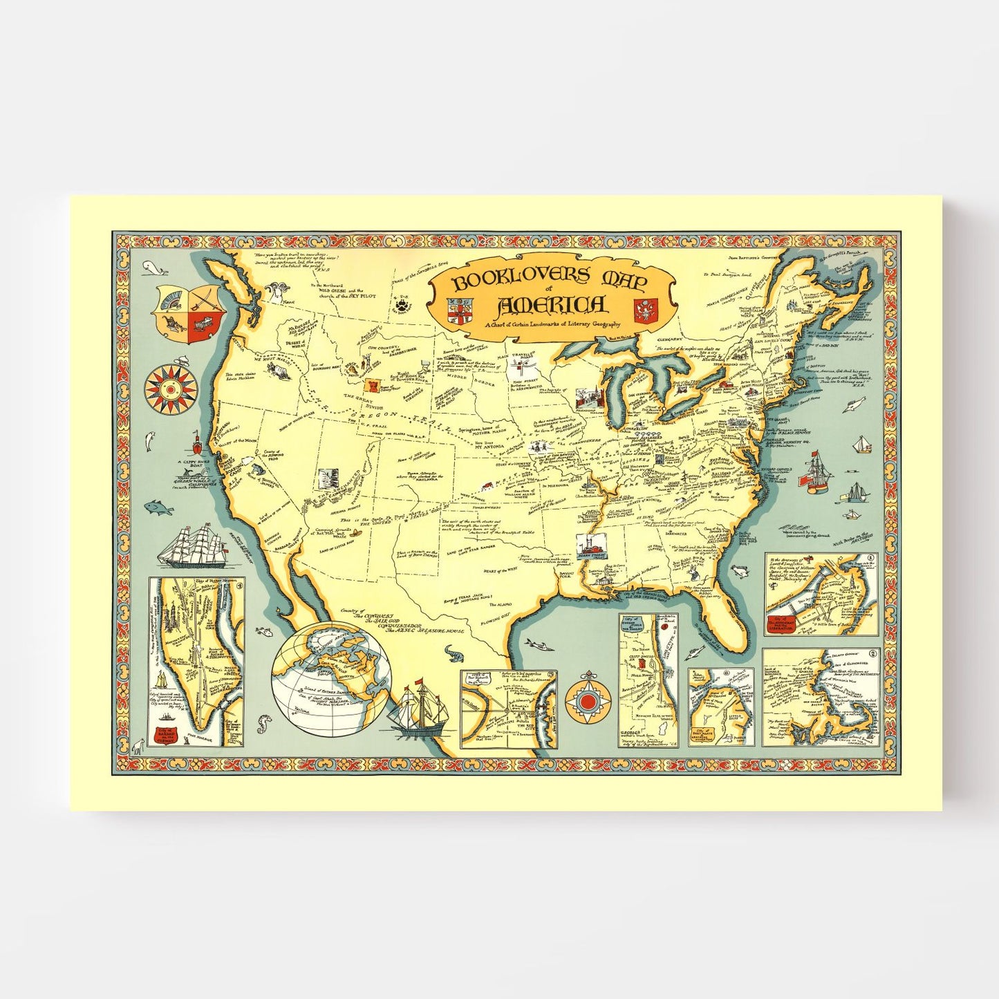Vintage Book Lovers Map of America, 1926