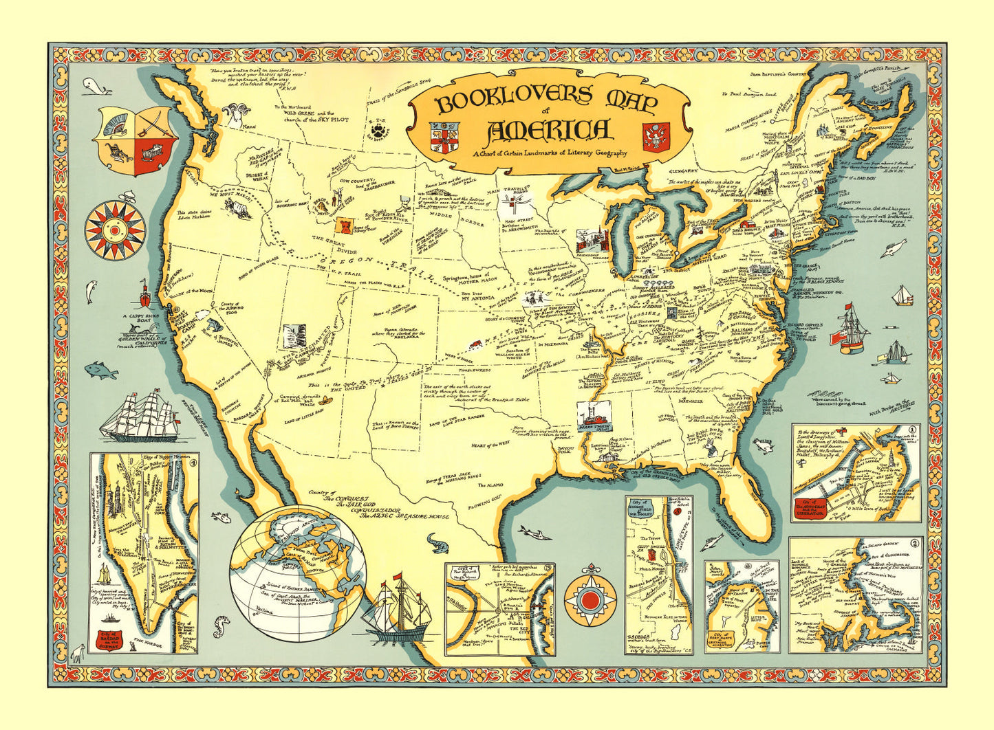 Vintage Book Lovers Map of America, 1926