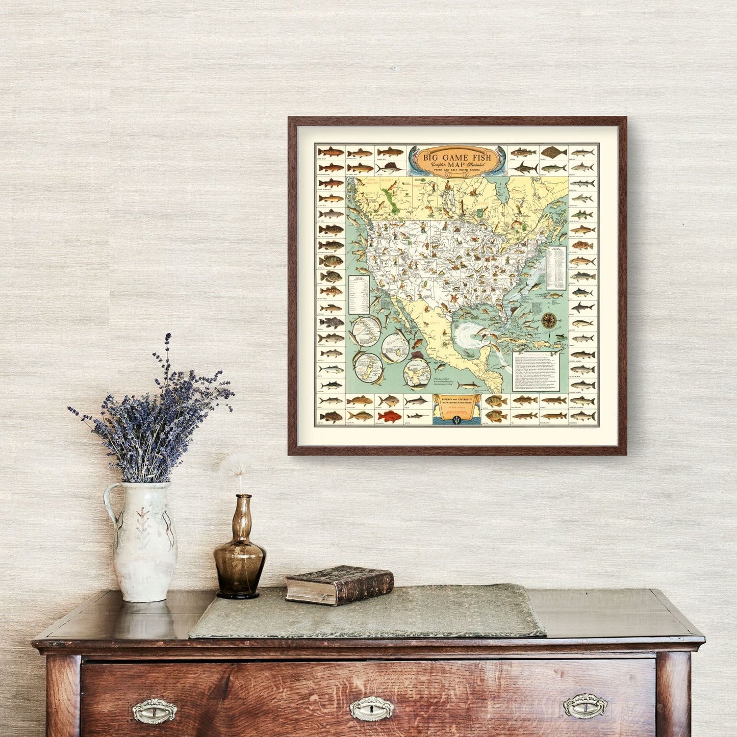 Vintage Map of Big Game Fish of America, 1936