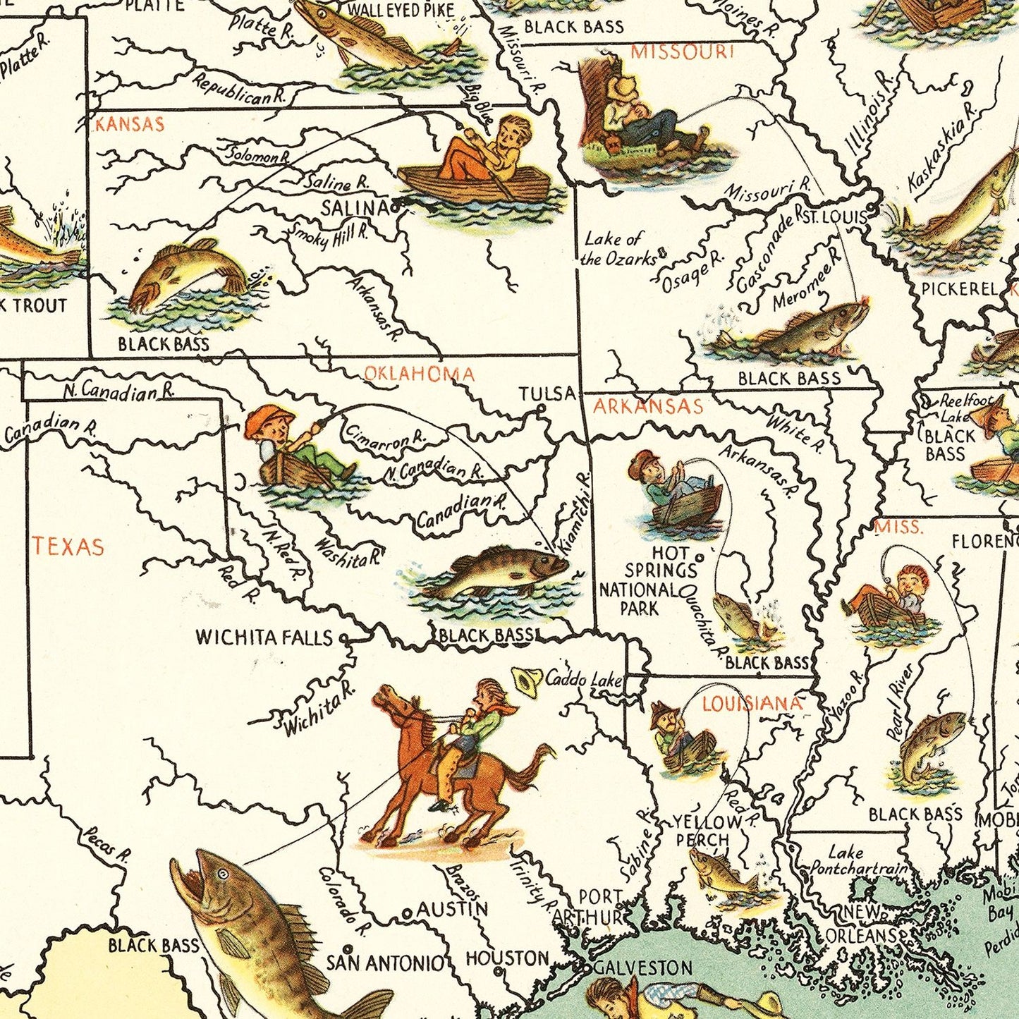 Vintage Map of Big Game Fish of America, 1936