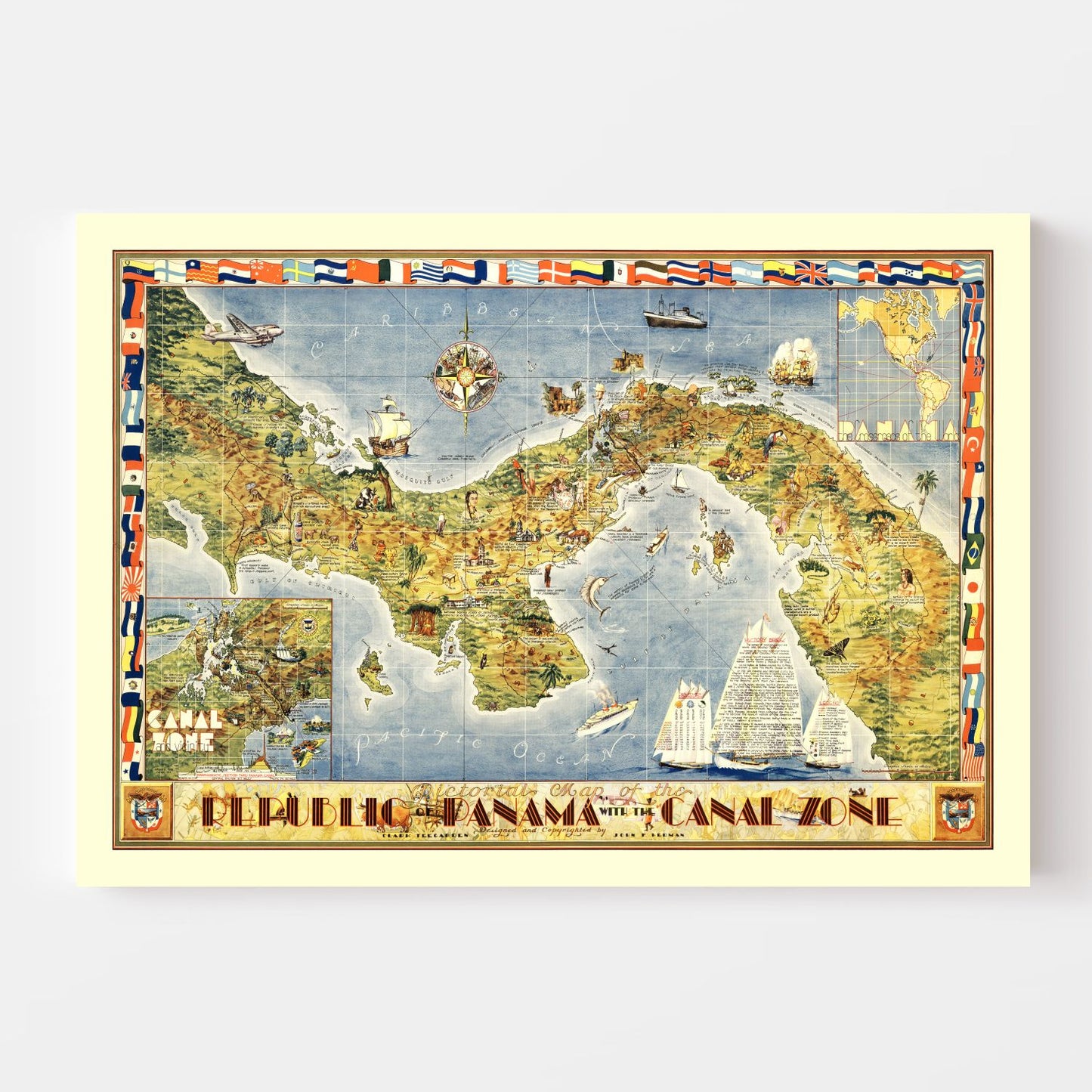 Vintage Pictorial Map of Panama, 1939