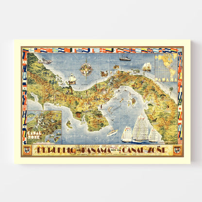 Vintage Pictorial Map of Panama, 1939