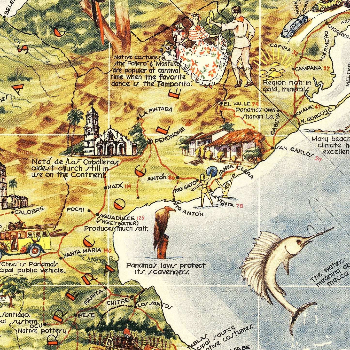 Vintage Pictorial Map of Panama, 1939