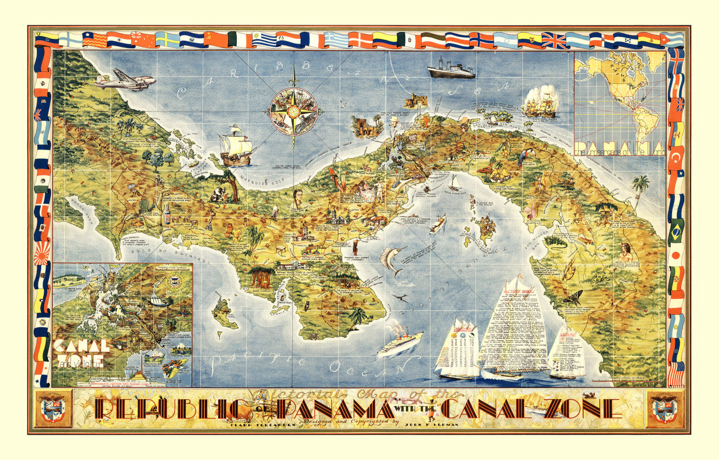 Vintage Pictorial Map of Panama, 1939