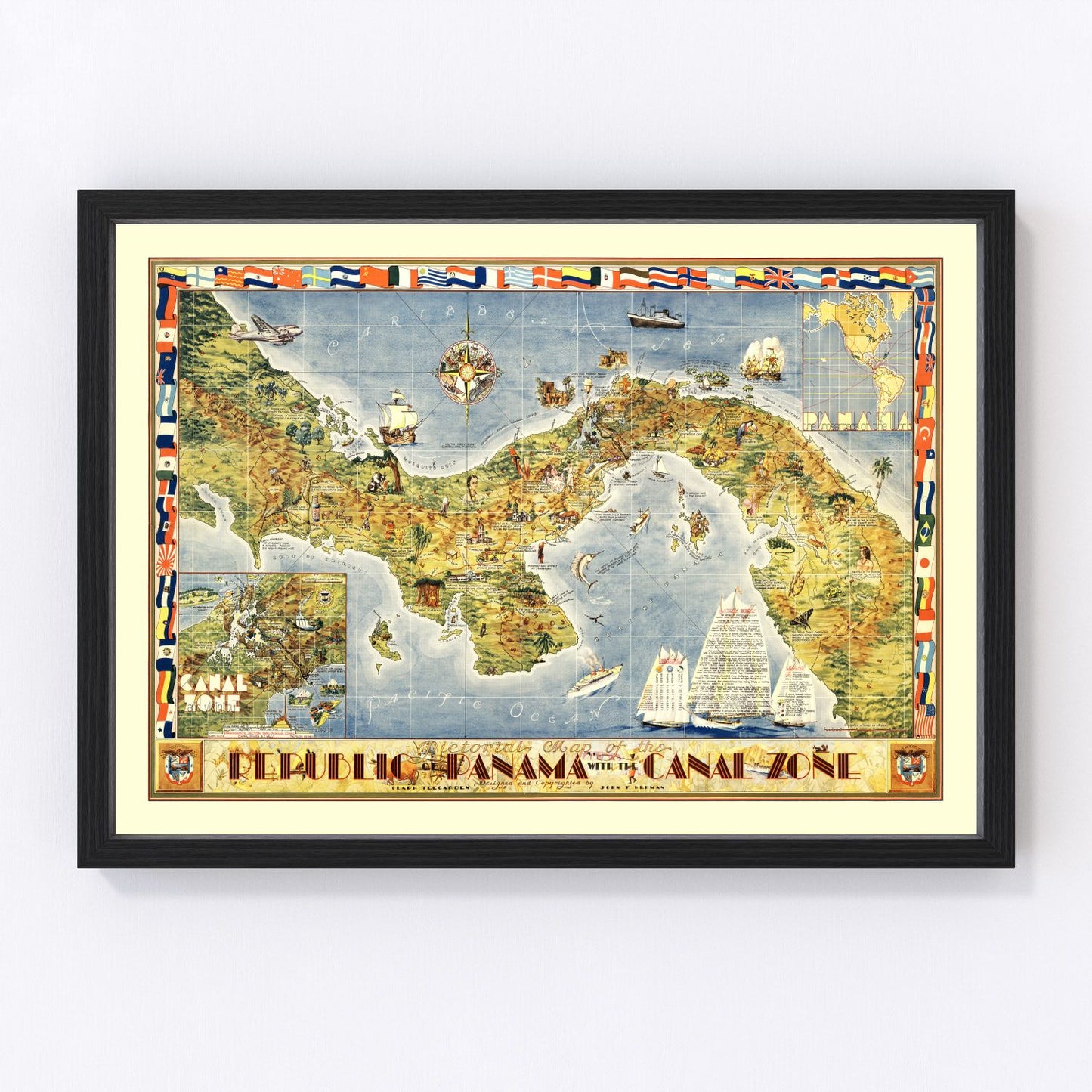 Vintage pictorial map of Panama, 1939