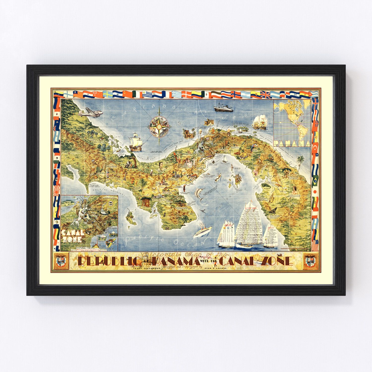 Vintage pictorial map of Panama, 1939