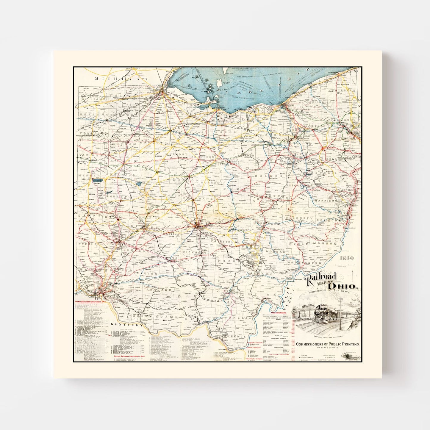 Vintage Railroad Map of Ohio, 1914