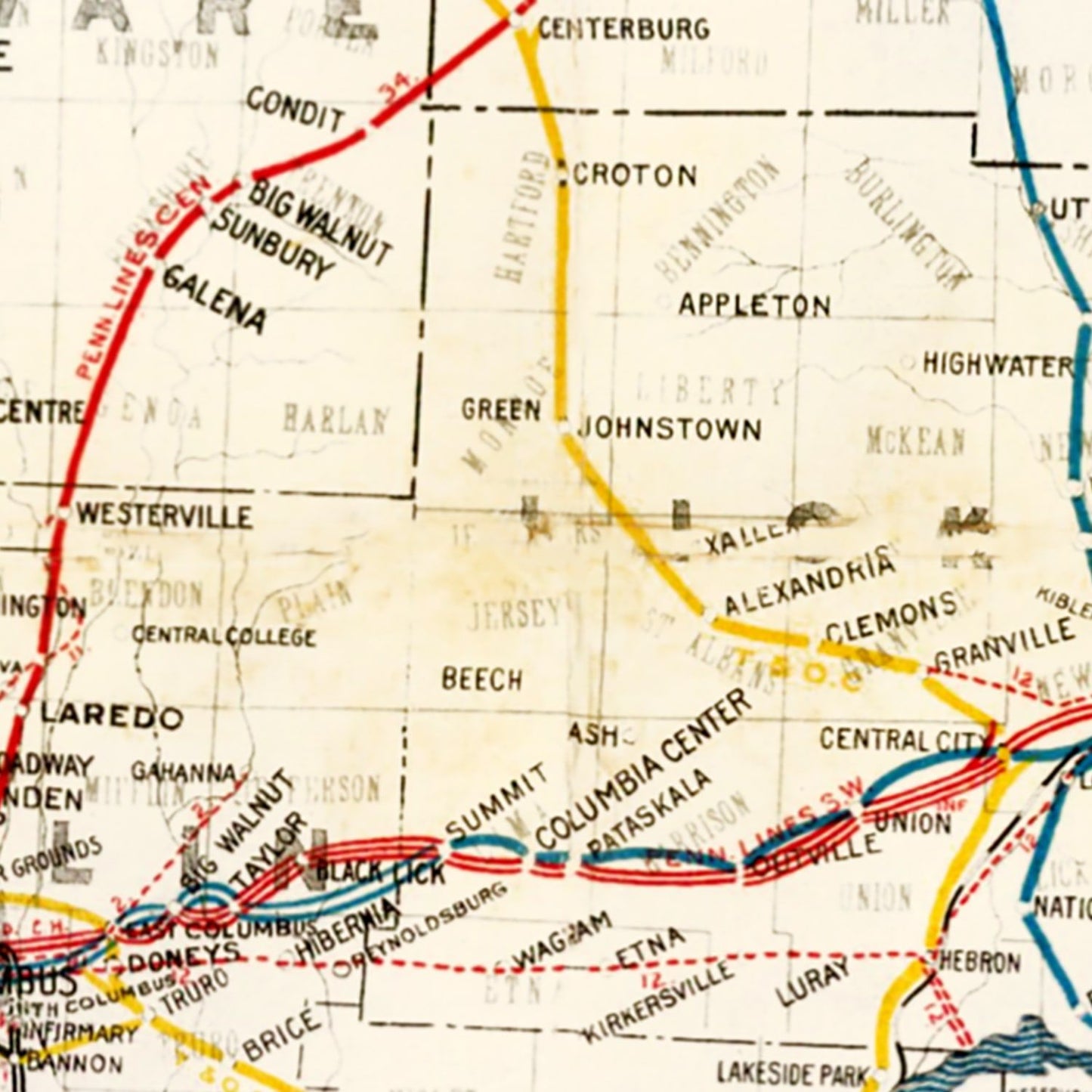 Vintage Railroad Map of Ohio, 1914