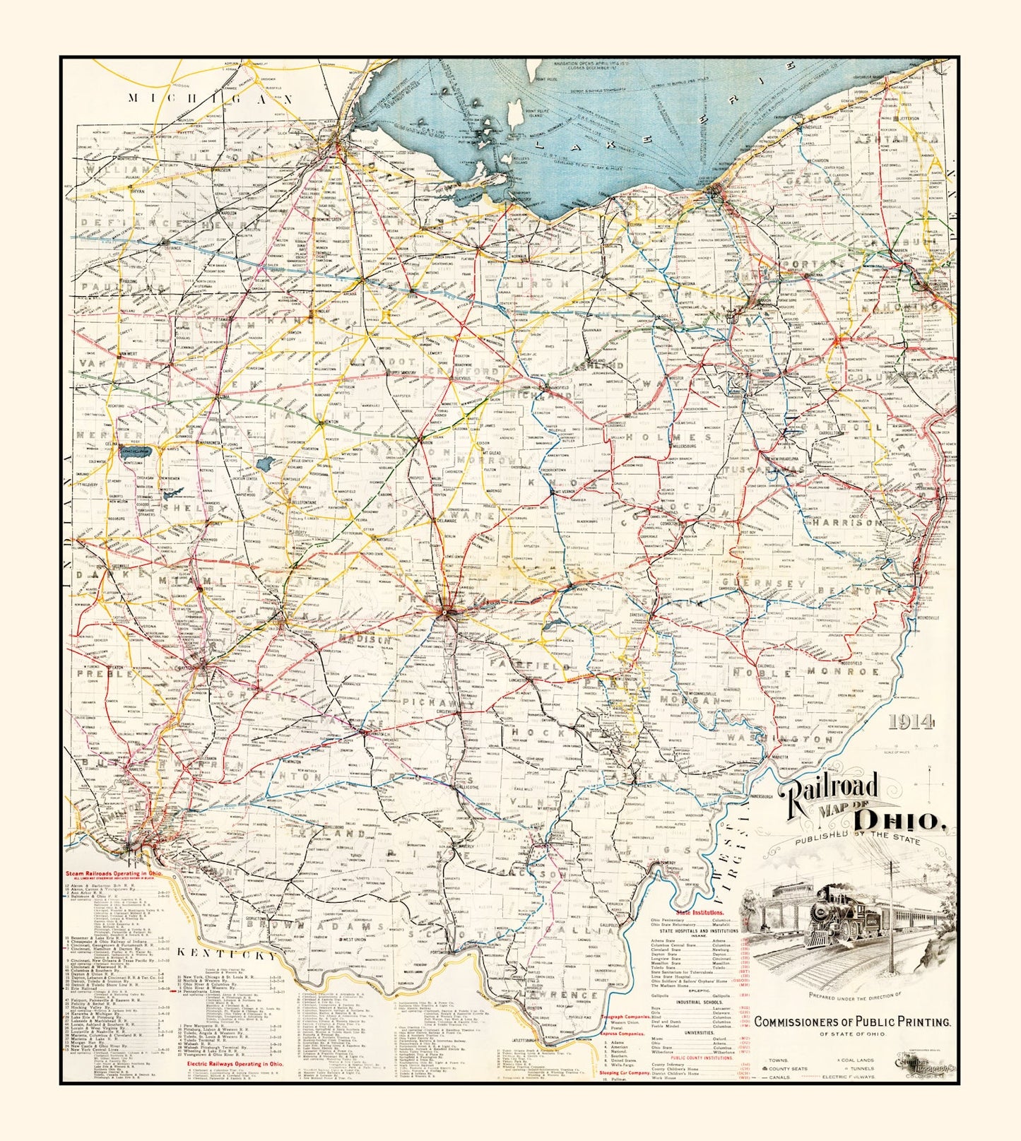 Vintage Railroad Map of Ohio, 1914