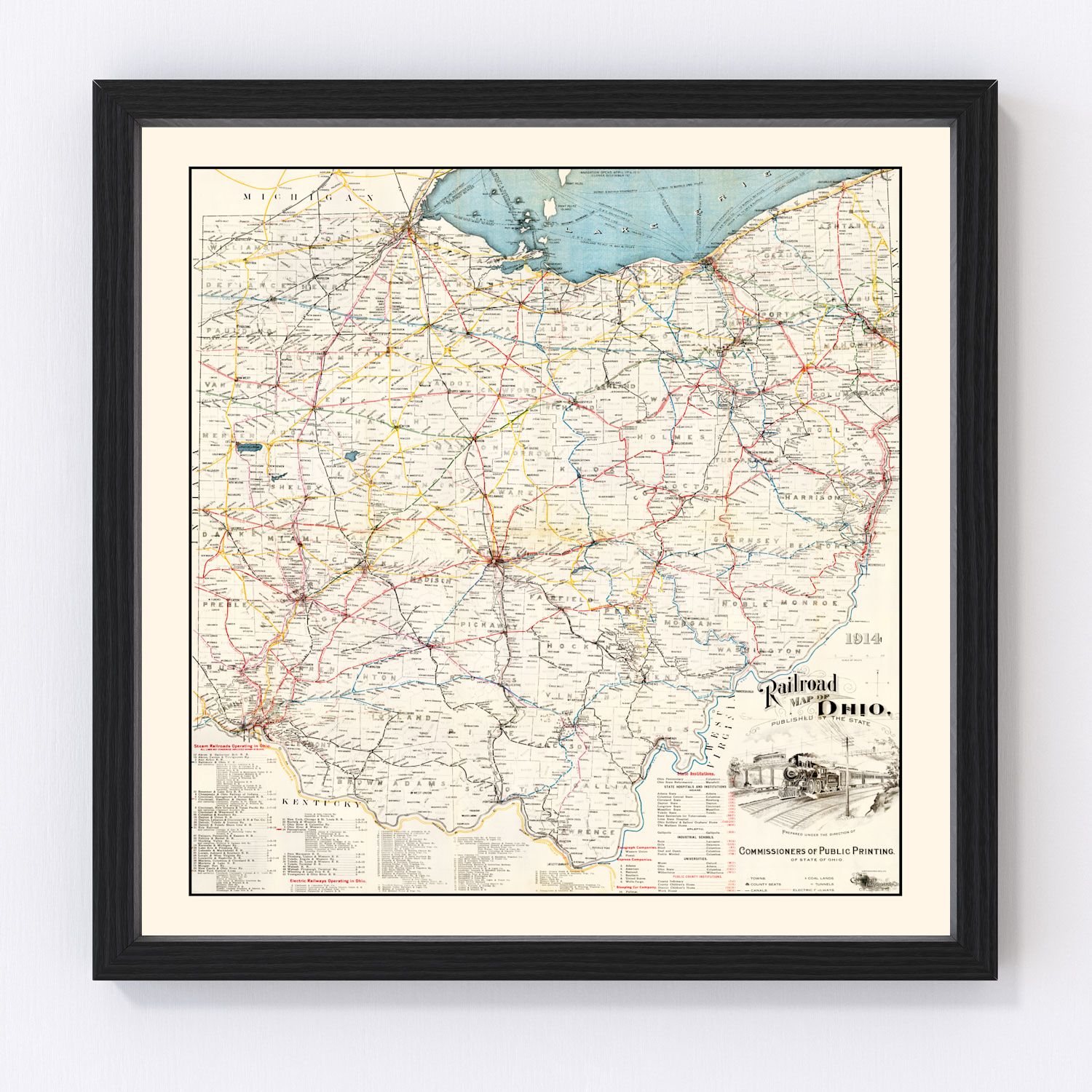 vintage railroad map of Ohio, 1914