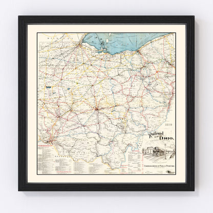 vintage railroad map of Ohio, 1914