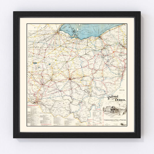 vintage railroad map of Ohio, 1914