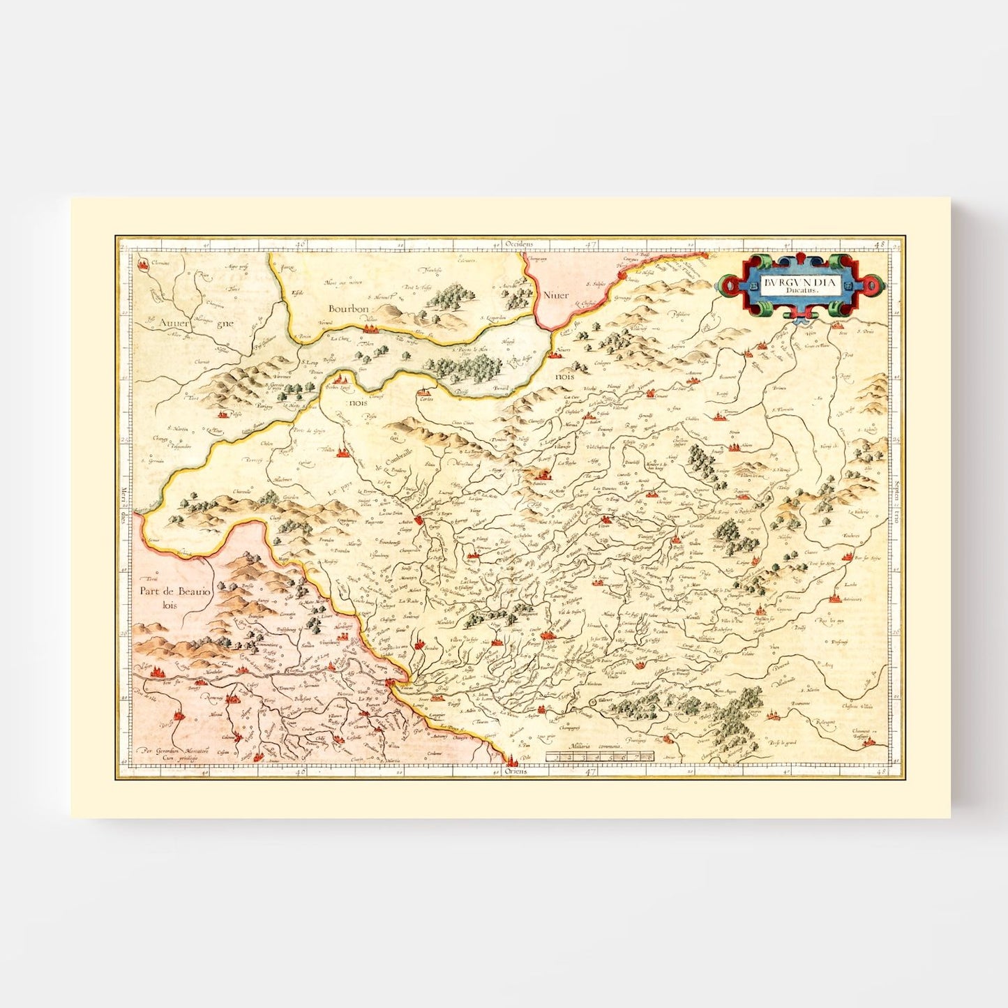 Vintage Map of Burgundy Region, France, 1623