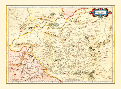 Vintage Map of Burgundy Region, France, 1623