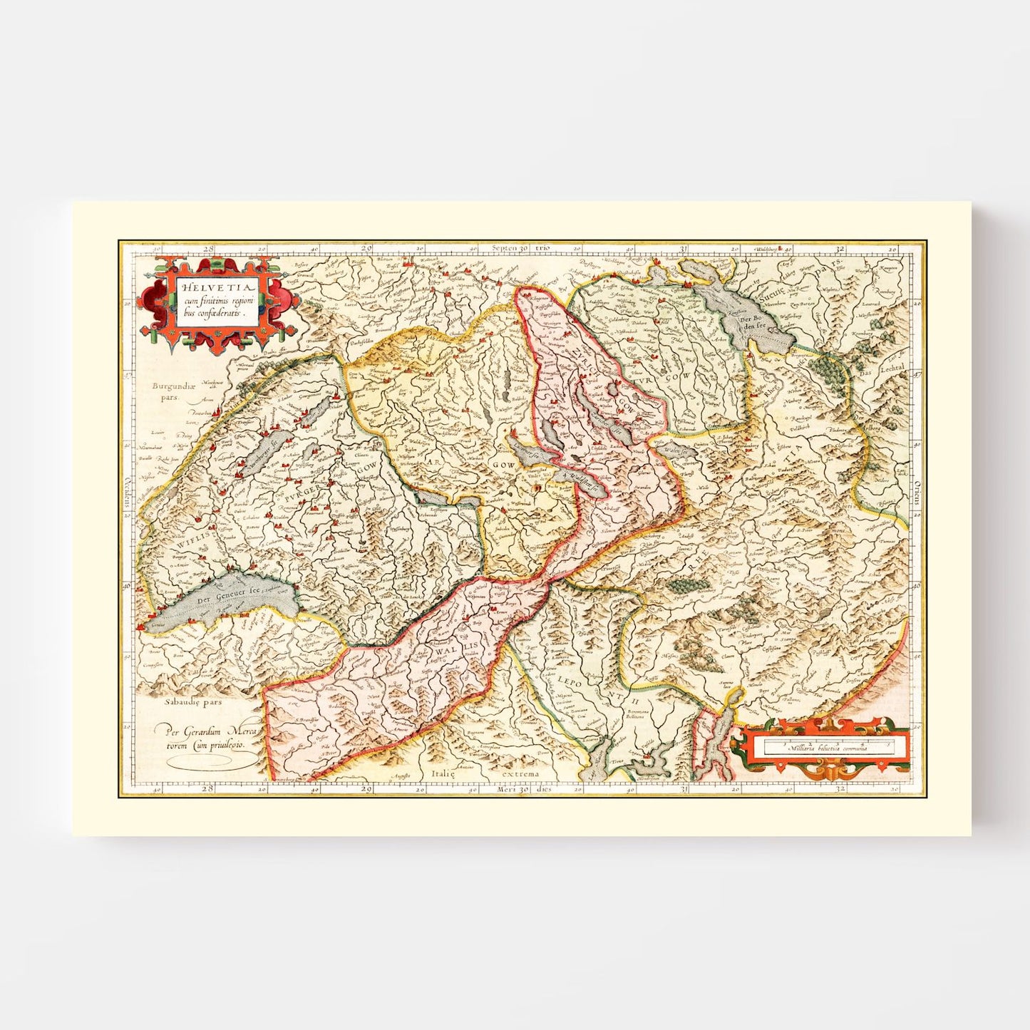 Vintage Map of Switzerland, 1623