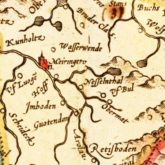 Vintage Map of Switzerland, 1623