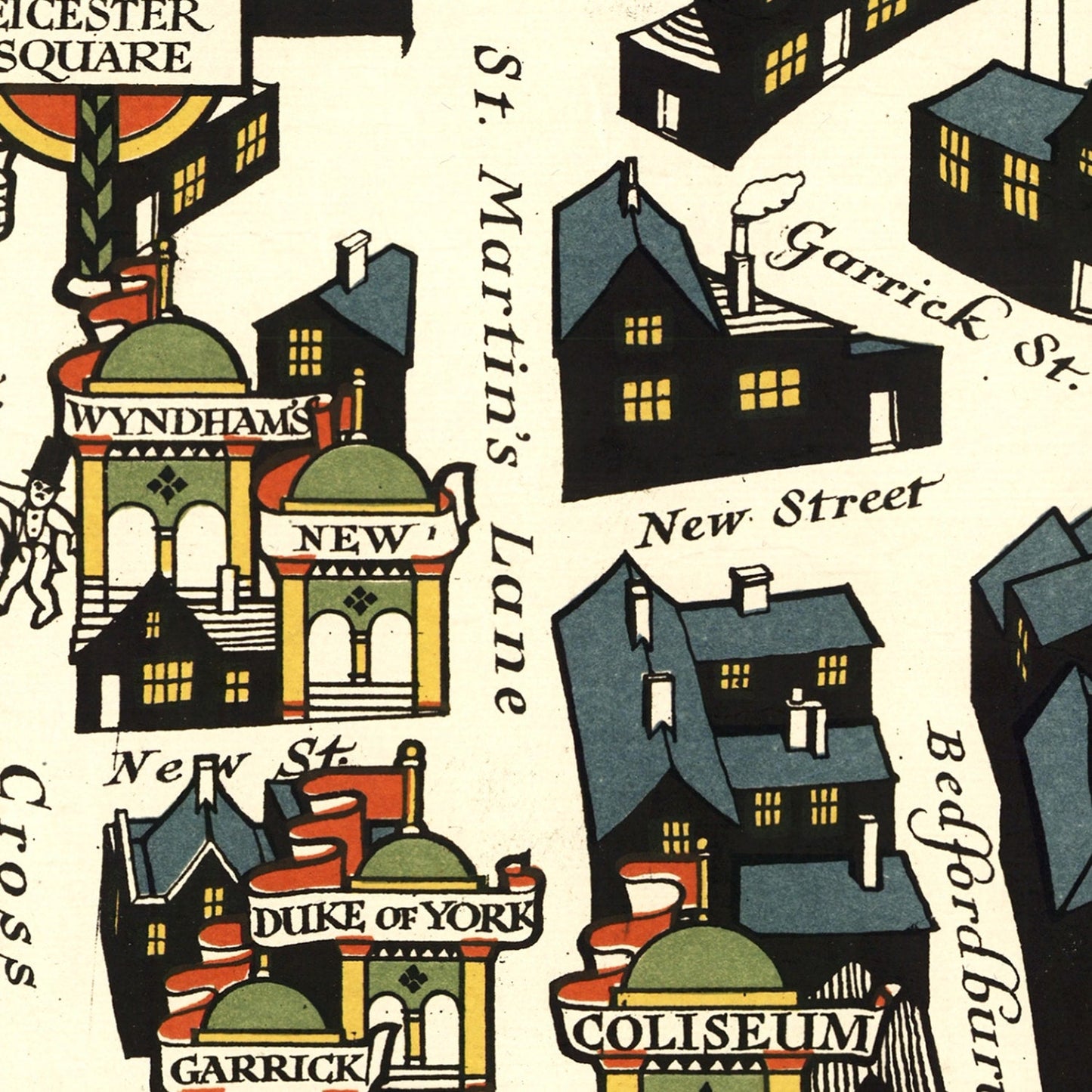 Vintage Map of London Theater District, England, 1915