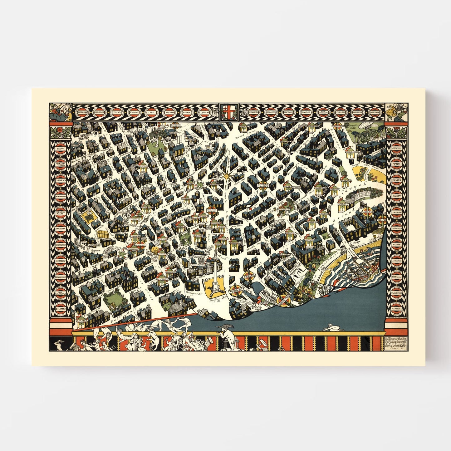 Vintage Map of London Theater District, England, 1915