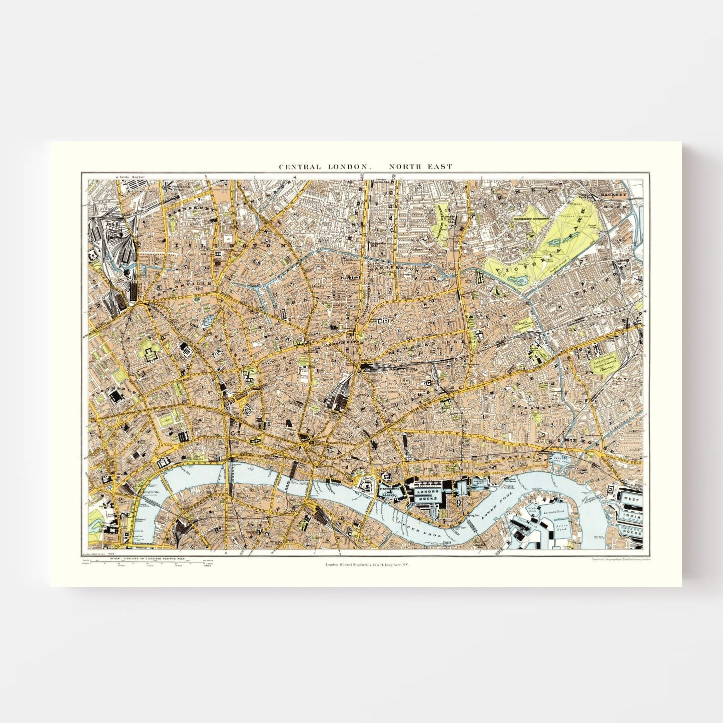 Vintage Map of Central and Northeast London, England, 1904