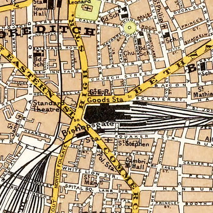 Vintage Map of Central and Northeast London, England, 1904
