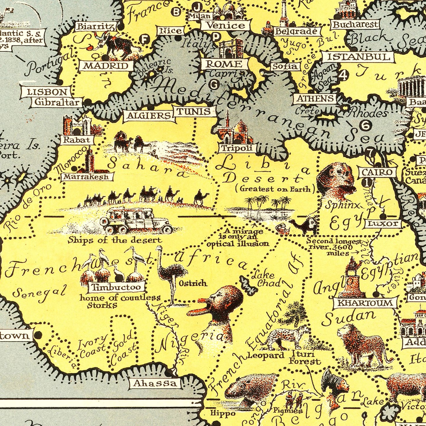 Vintage Pictorial World Map, 1939