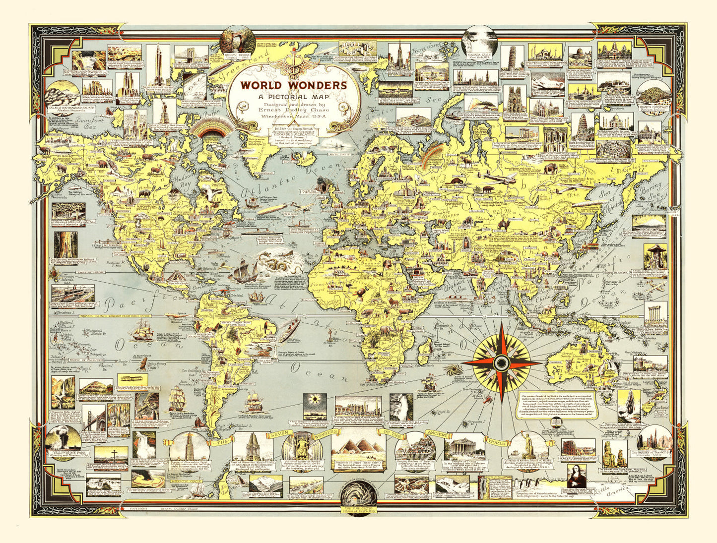 Vintage Pictorial World Map, 1939