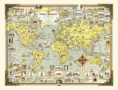 Vintage Pictorial World Map, 1939