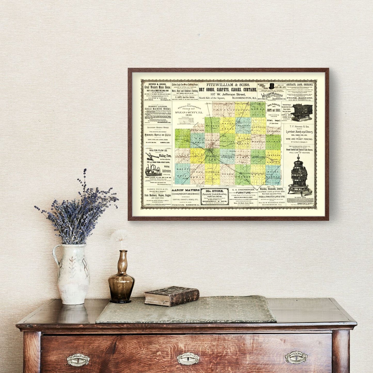 Vintage Map of McLean County, Illinois, 1886