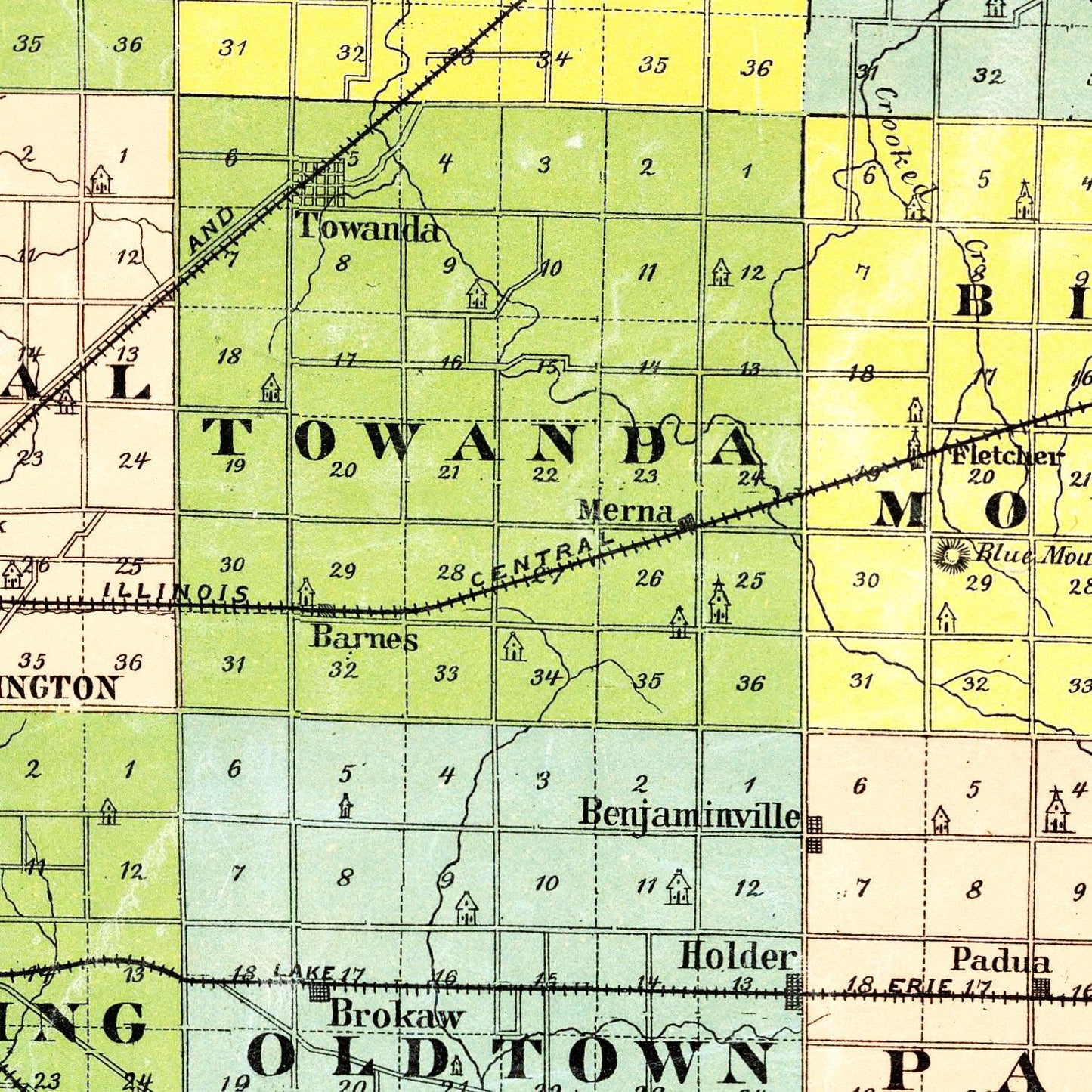 Vintage Map of McLean County, Illinois, 1886