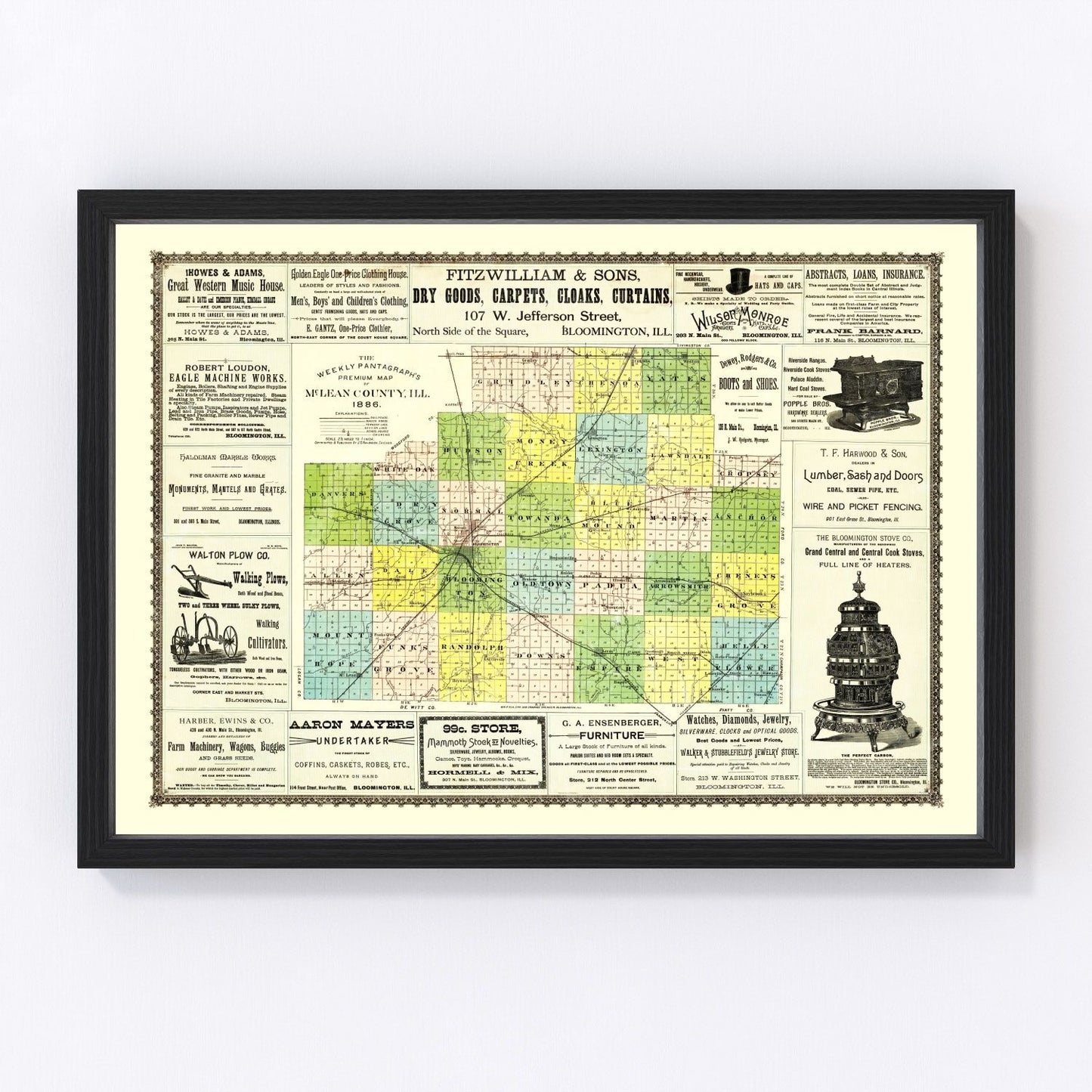 Vintage map of McLean County, Illinois, 1886