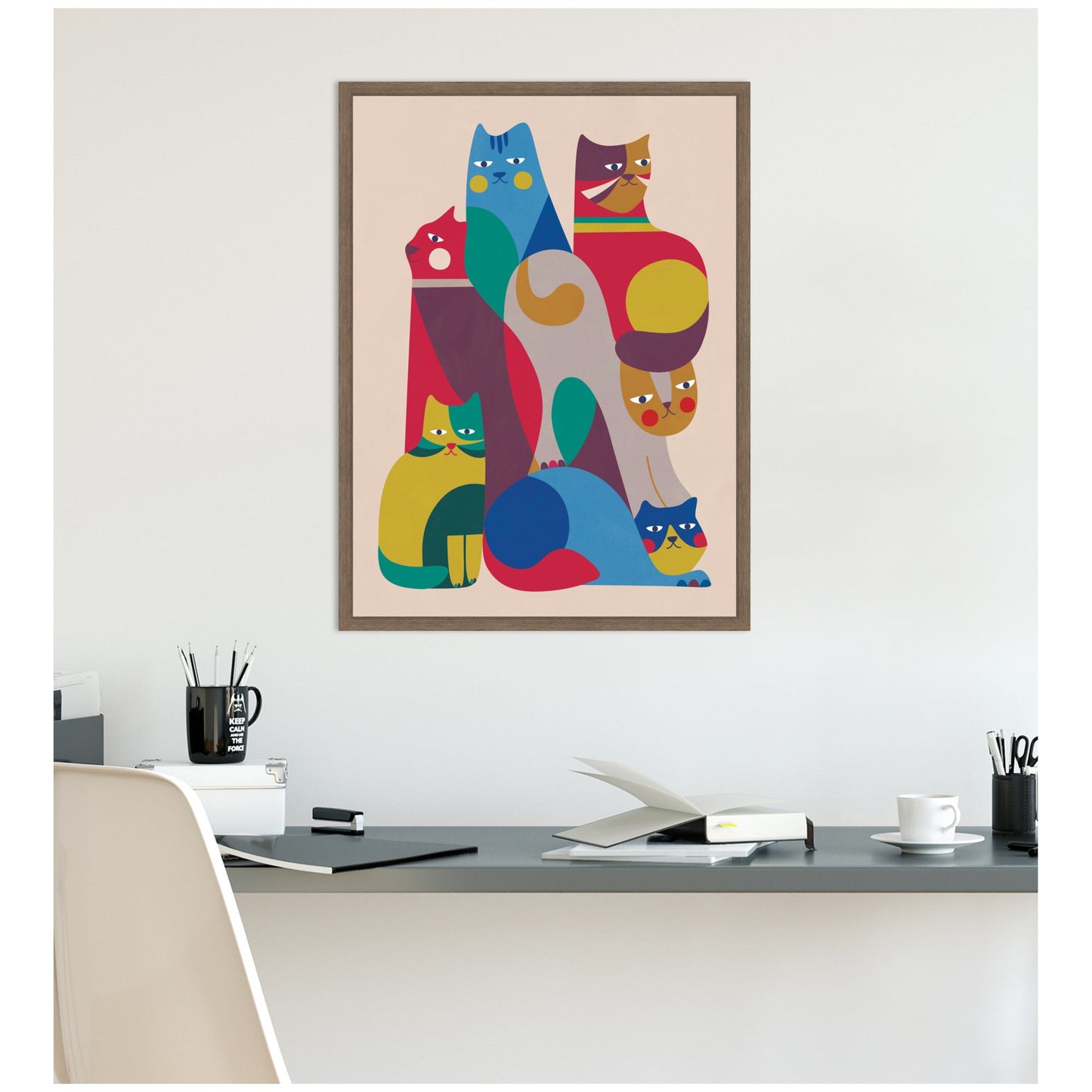 Retro Modern Abstract Cats Framed Canvas Art