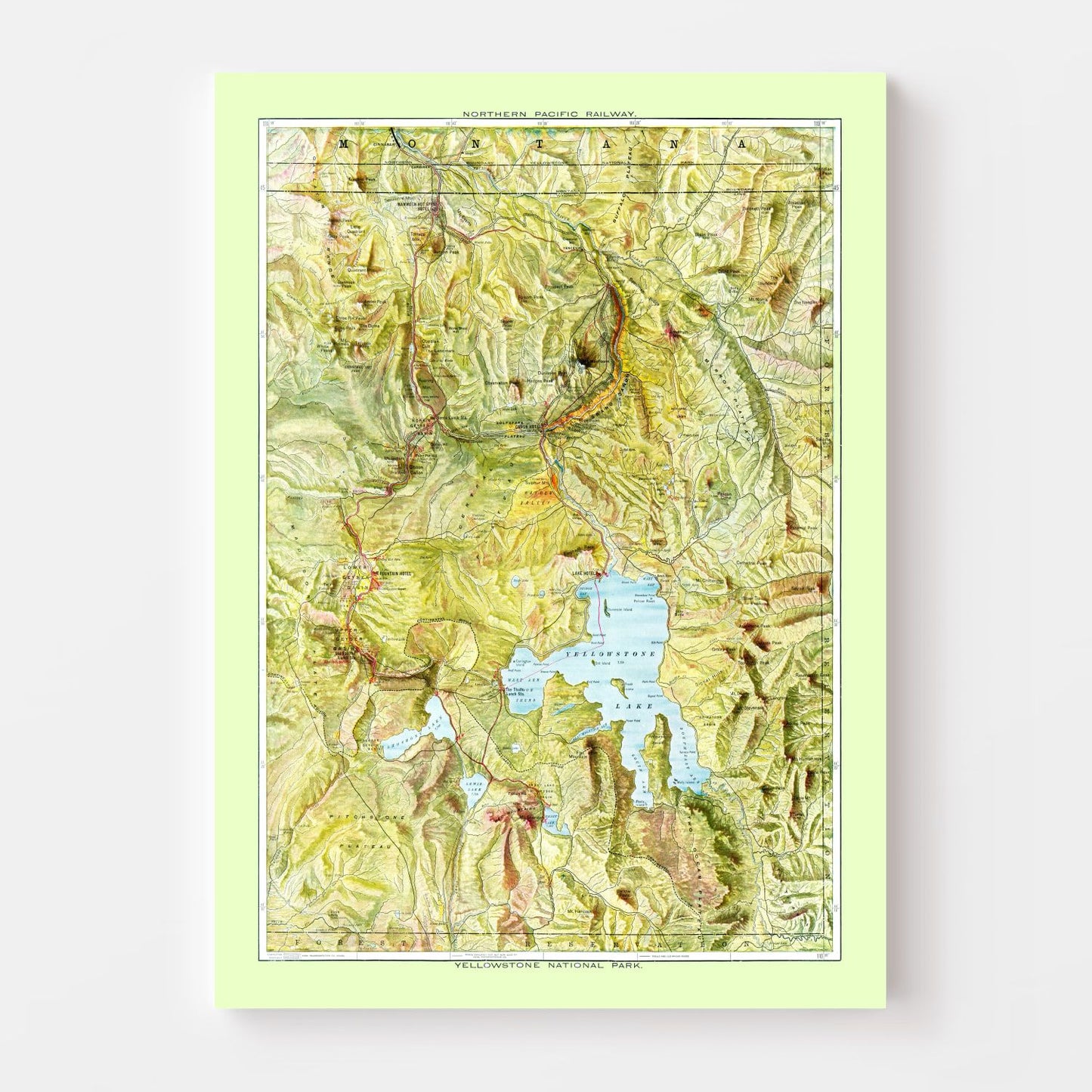 Vintage Map of Yellowstone National Park, 1898