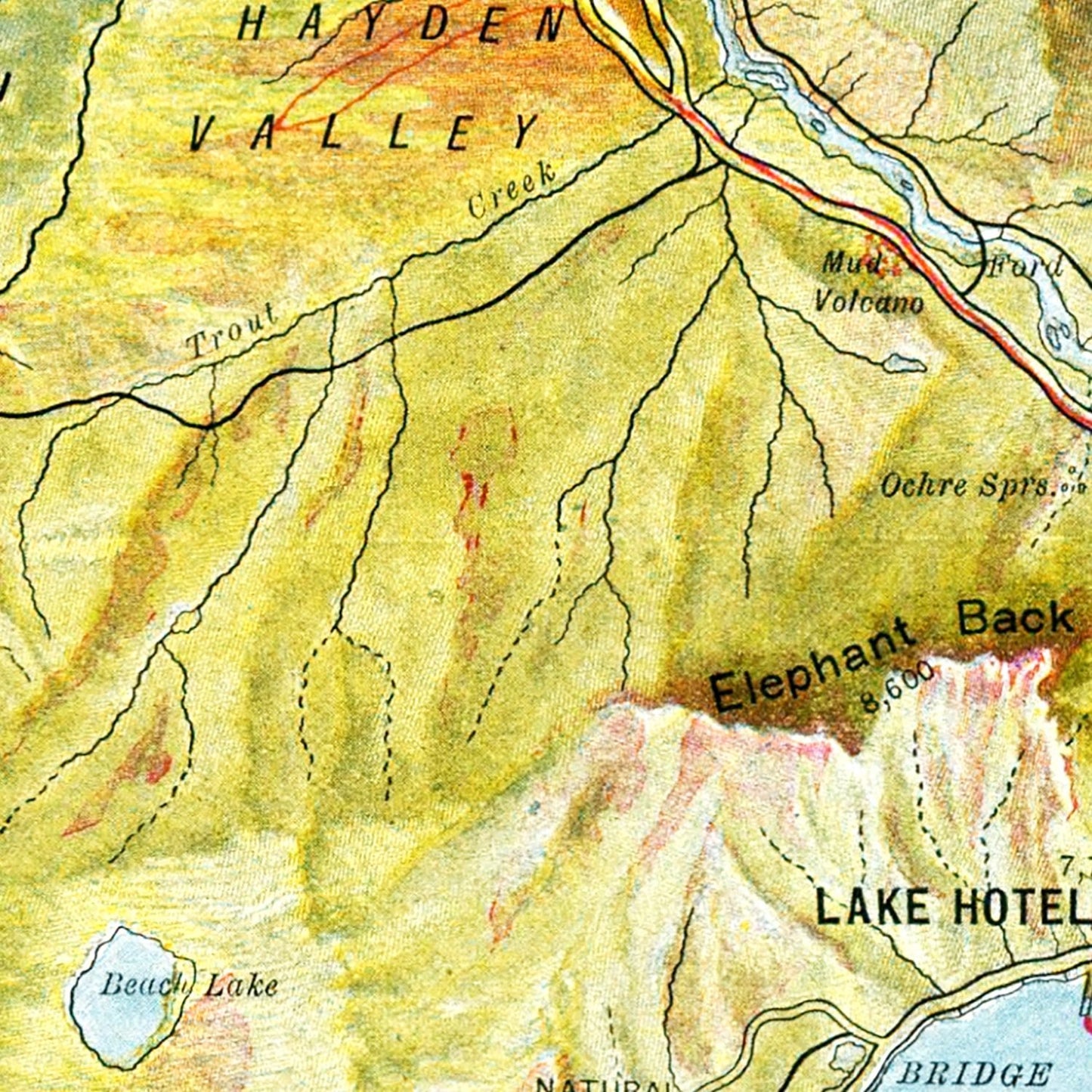 Vintage Map of Yellowstone National Park, 1898