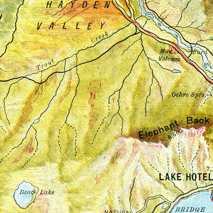 Vintage Map of Yellowstone National Park, 1898