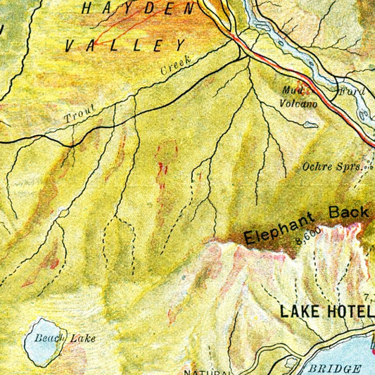Vintage Map of Yellowstone National Park, 1898