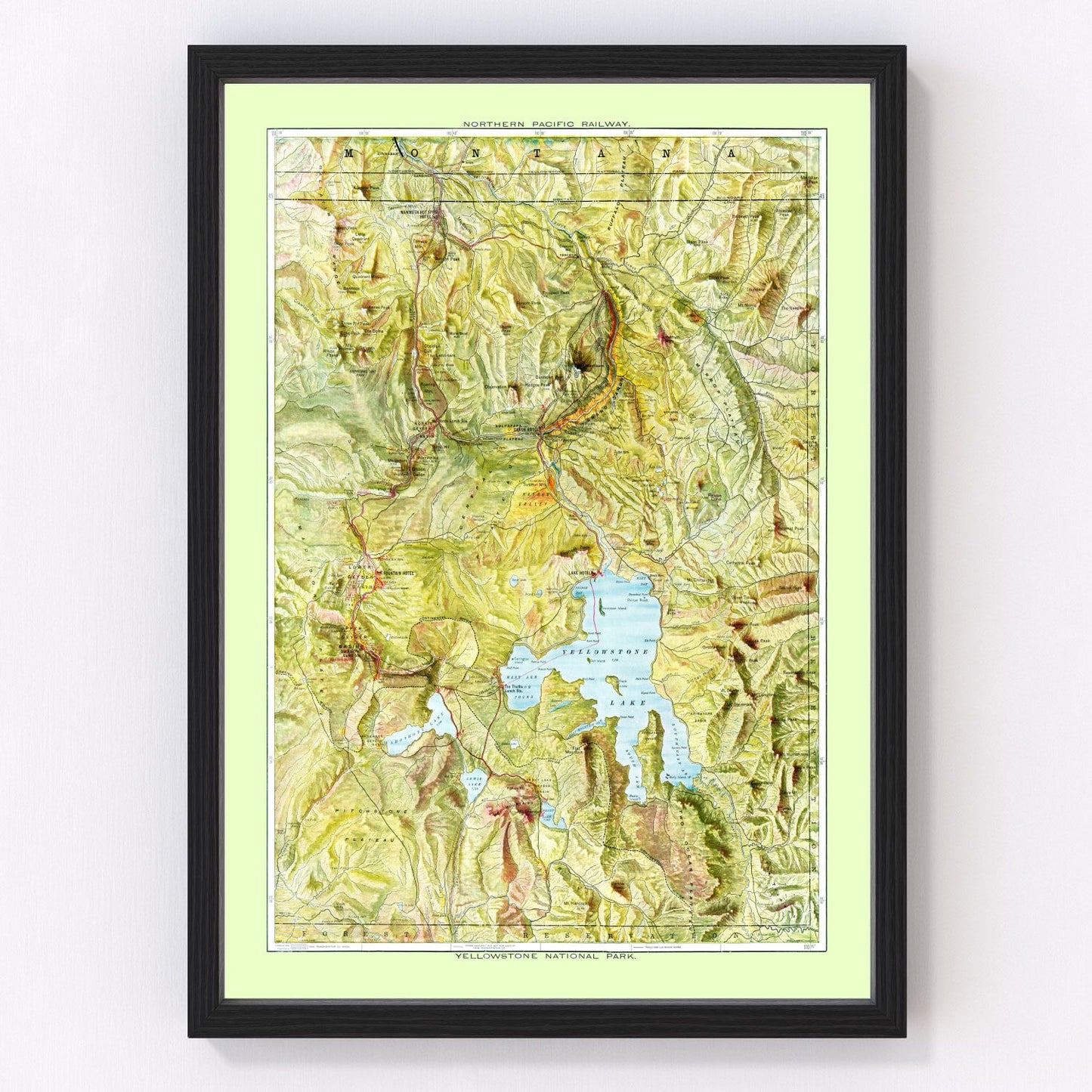 Vintage map of Yellowstone National Park, 1898, digitally restored