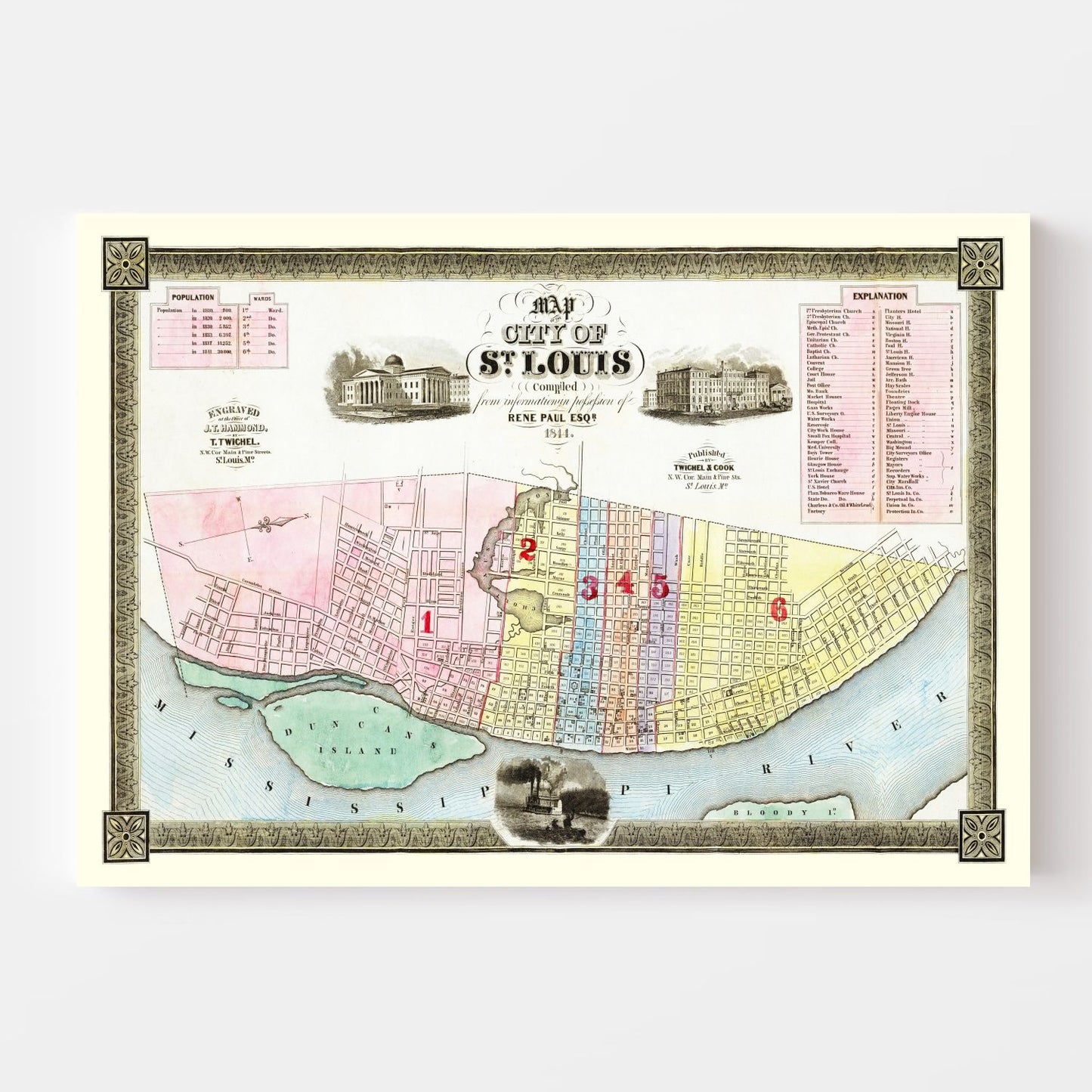 Vintage Map of St. Louis, Missouri, 1844
